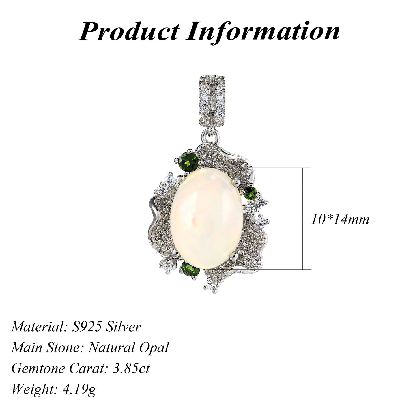 Regal Rhodium Plated Argento 925 Natural Opal Gemstone Pendant