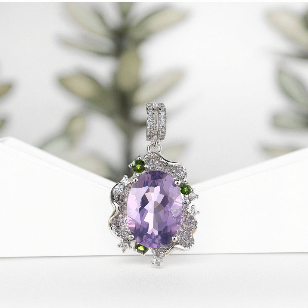 Lustrous Rhodium Plated Joyas De Plata 925 Original Natural Amethyst Pendant