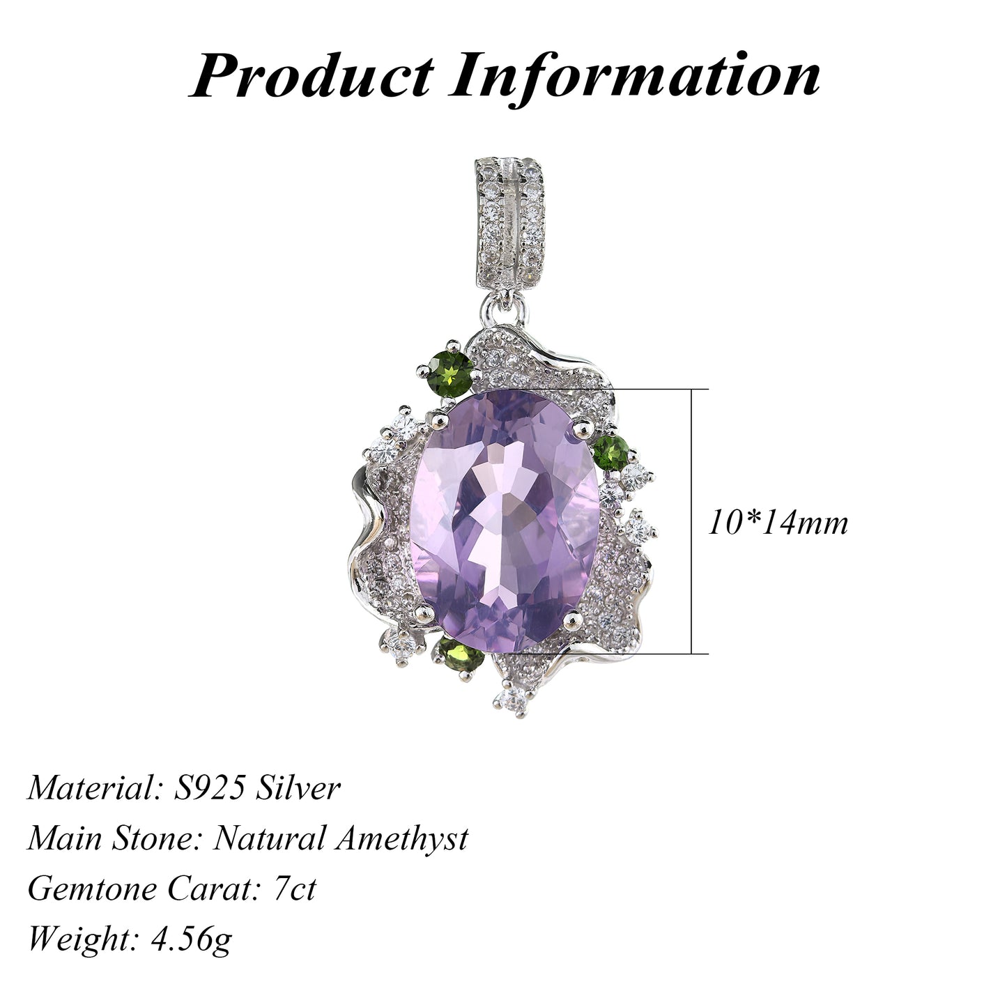 Lustrous Rhodium Plated Joyas De Plata 925 Original Natural Amethyst Pendant