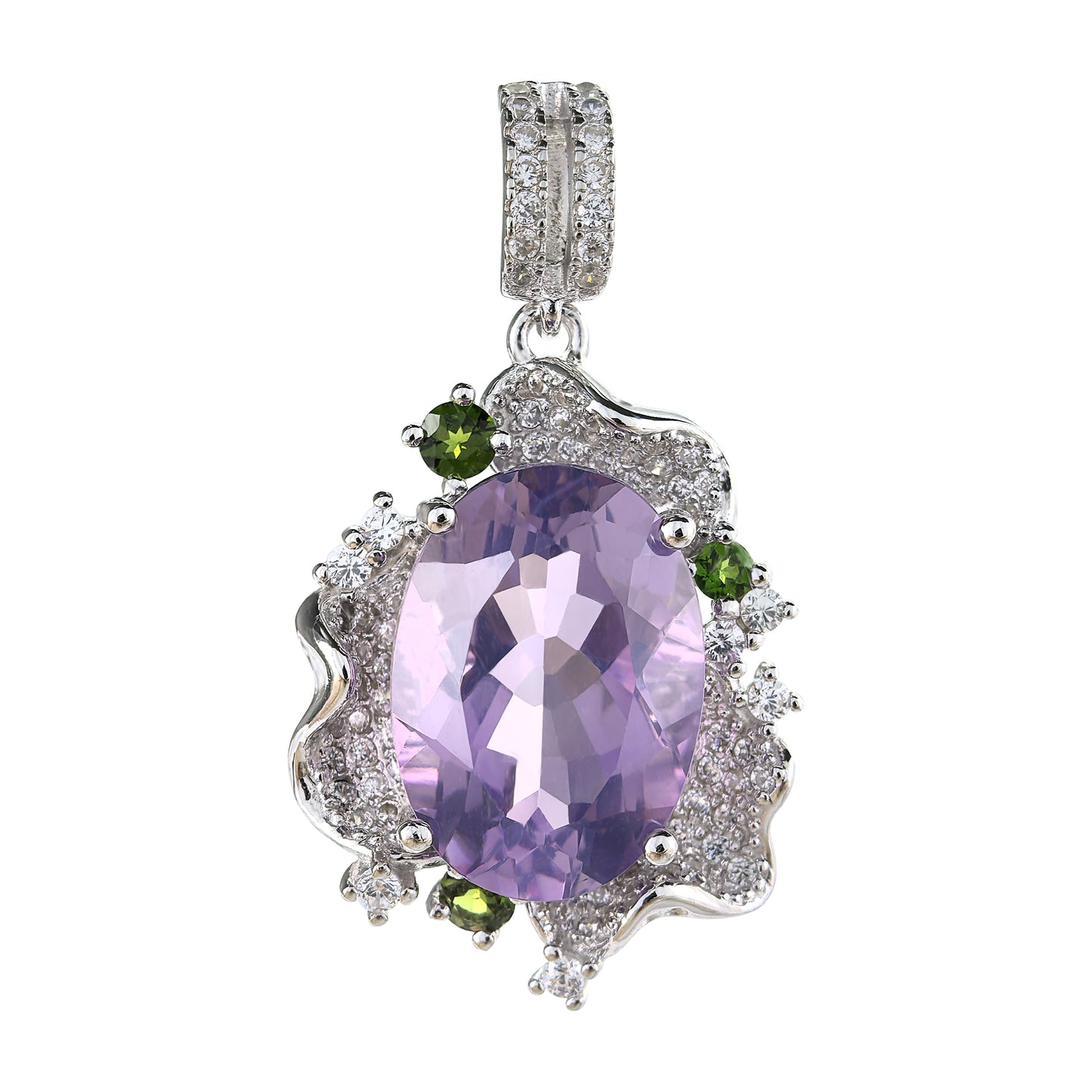 Lustrous Rhodium Plated Joyas De Plata 925 Original Natural Amethyst Pendant