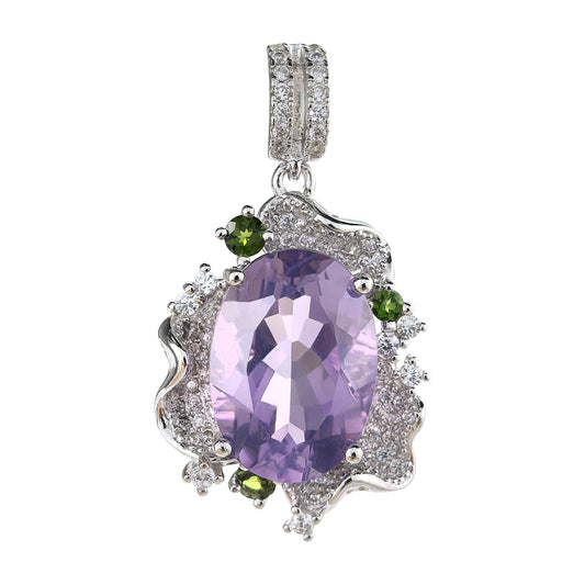 Lustrous Rhodium Plated Joyas De Plata 925 Original Natural Amethyst Pendant