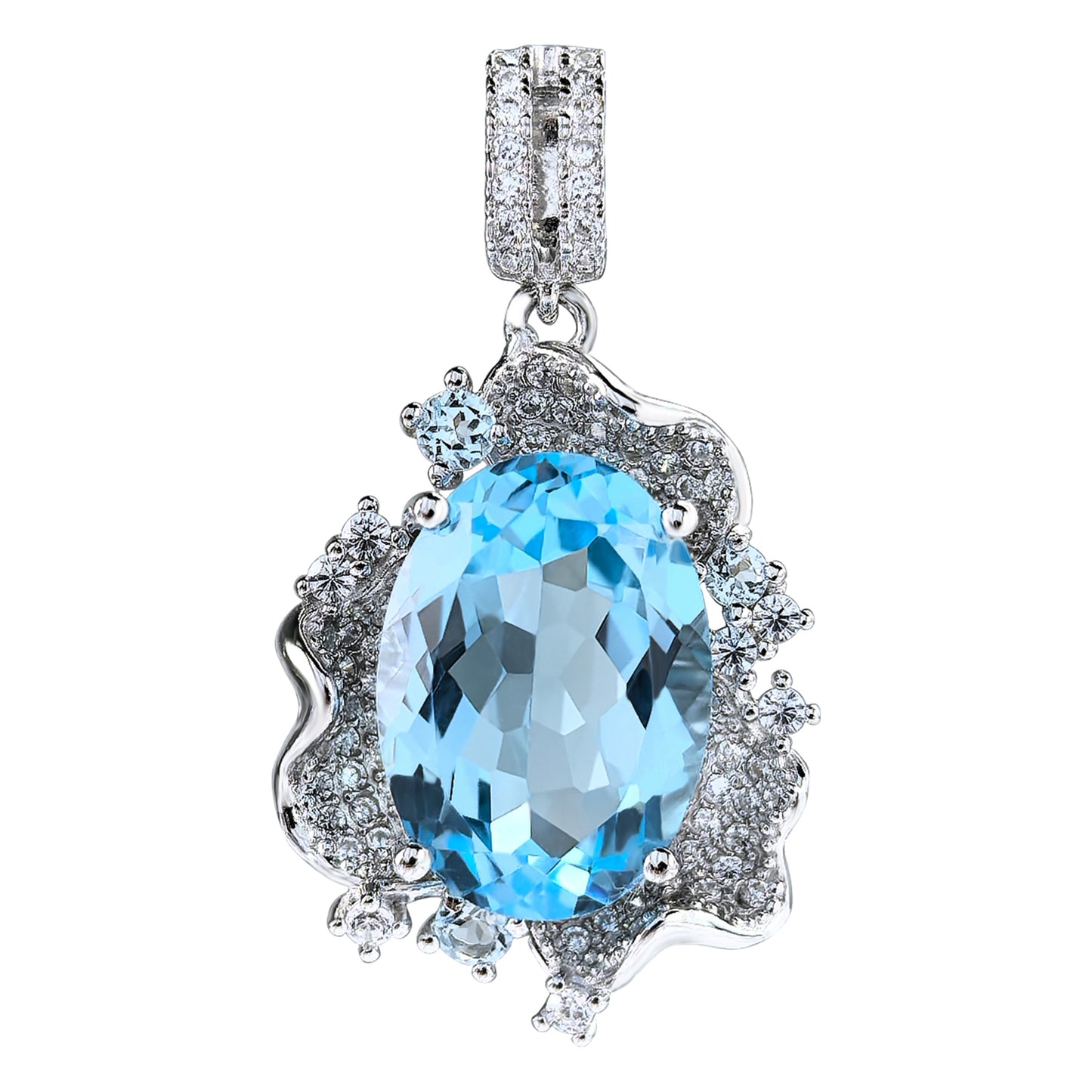 Graceful 925 Sterling Silver Pendant Rhodium Plated with Natural Sky Blue Topaz