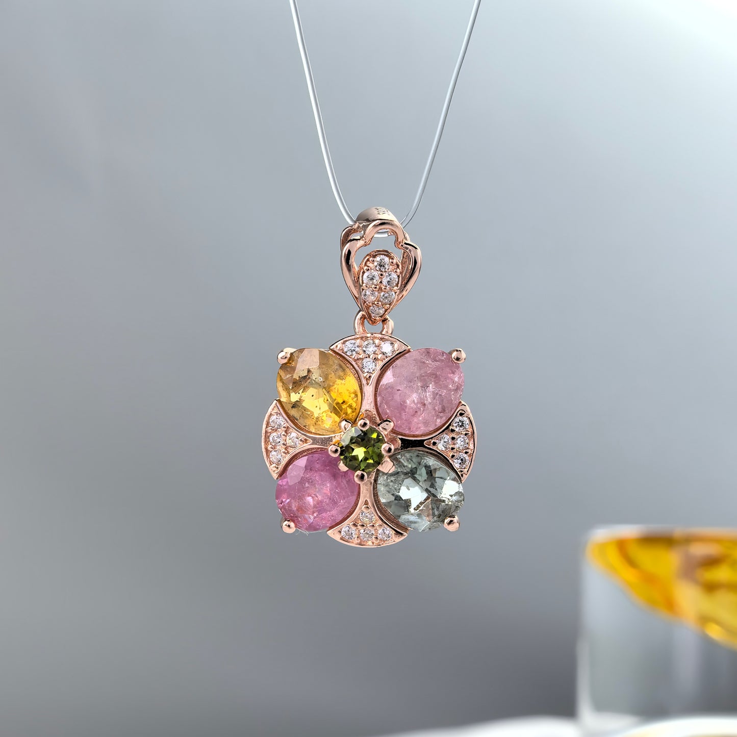 Sparkling Rose Gold Plated 925 Sterling Silver Natural Tourmaline Pendant