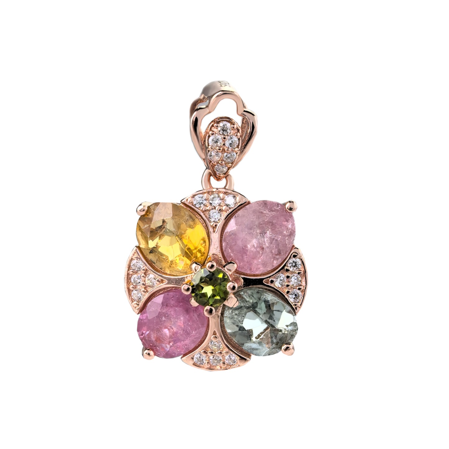 Sparkling Rose Gold Plated 925 Sterling Silver Natural Tourmaline Pendant
