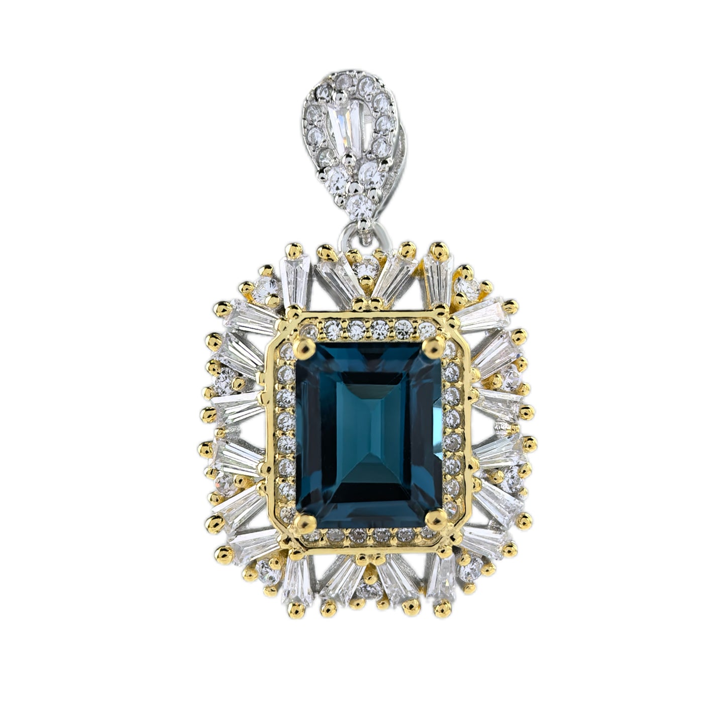 Unique Dual Color Plated Silver 925 Pendant with Natural London Blue Topaz