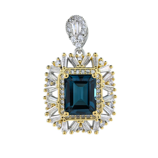 Unique Dual Color Plated Silver 925 Pendant with Natural London Blue Topaz