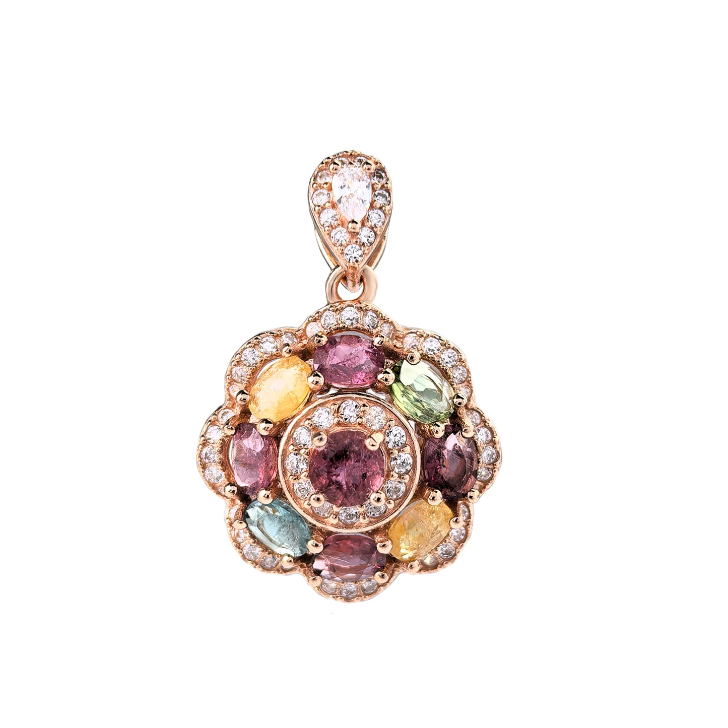 Gorgeous Rose Gold Plated 925 Sterling Silver Natural Tourmaline Flower Pendant