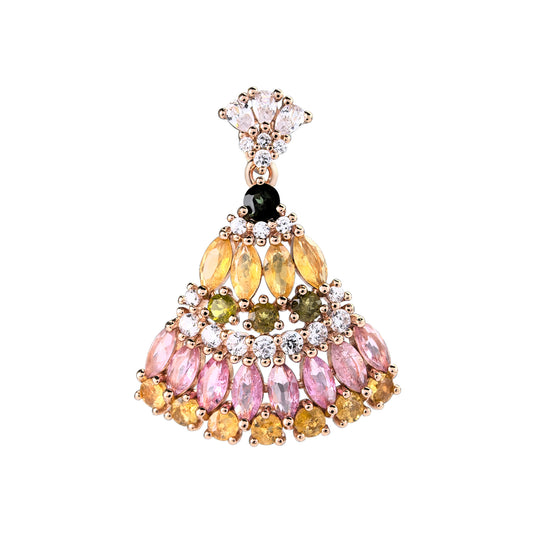 Elegant Rose Gold Plated 925 Sterling Silver Natural Tourmaline Sector Pendant