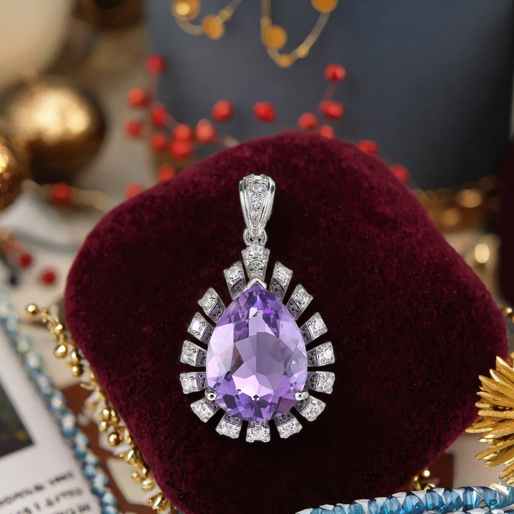 Unique Rhodium Plated 925 Silver Fine Natural Amethyst Pendant