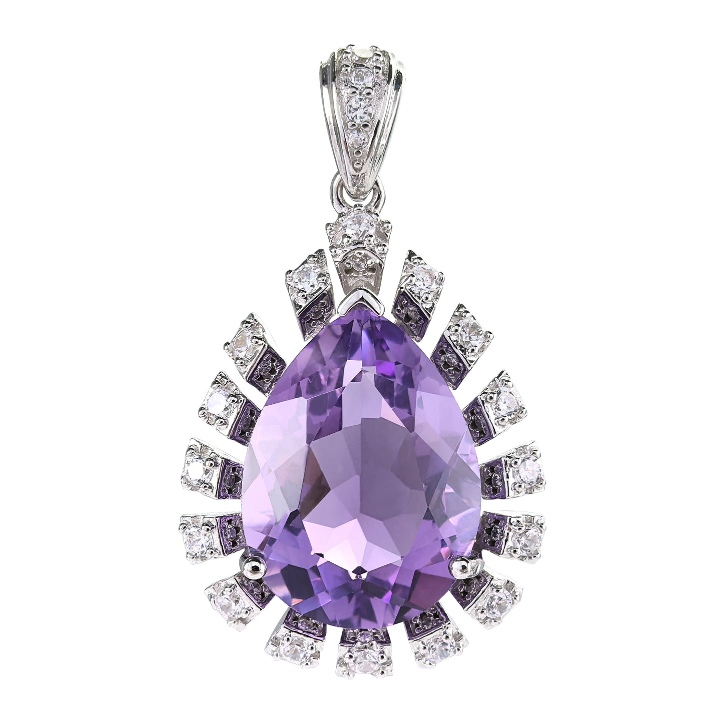 Unique Rhodium Plated 925 Silver Fine Natural Amethyst Pendant