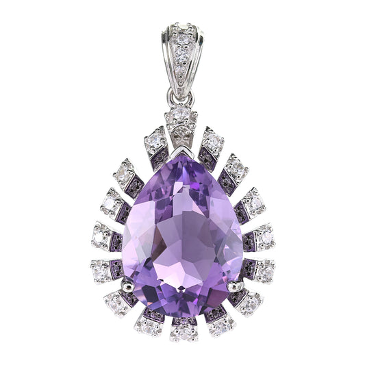 Unique Rhodium Plated 925 Silver Fine Natural Amethyst Pendant