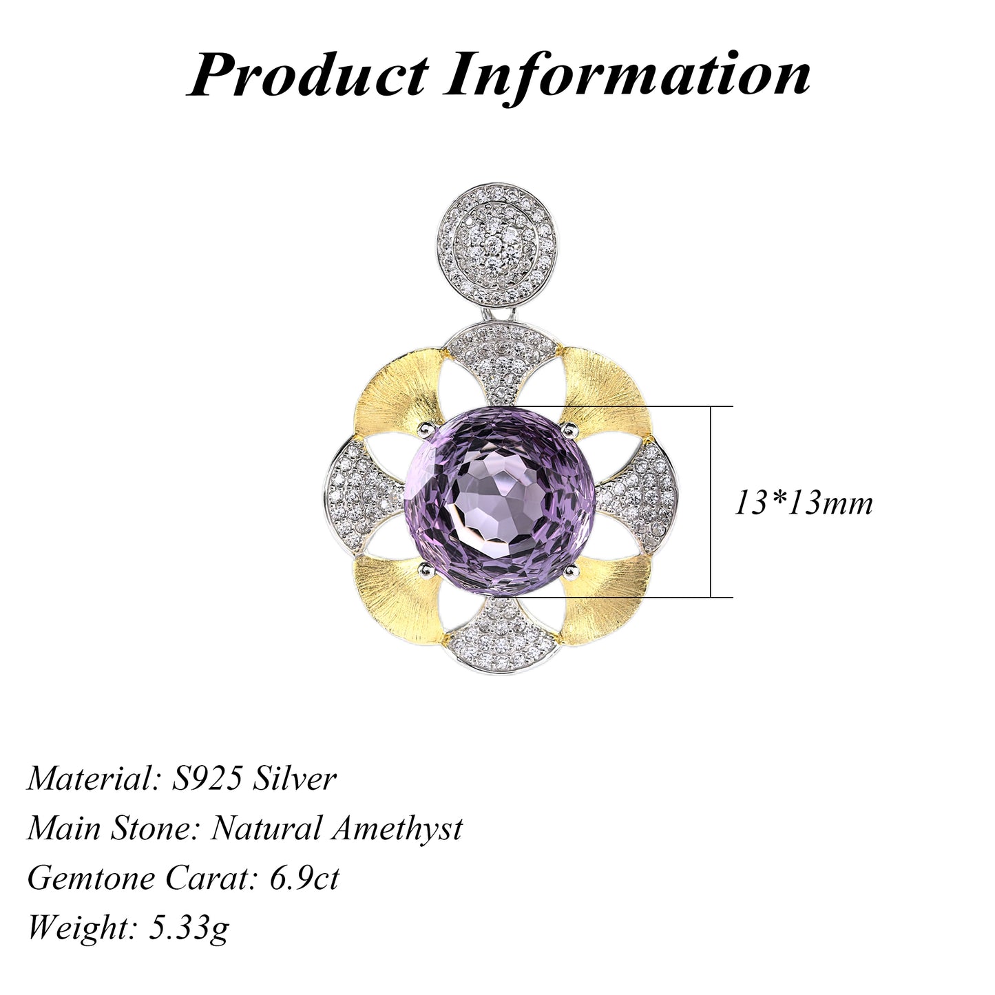 Graceful Dual Color Plated 925 Silver Jewelry Natural Amethyst Flower Pendant