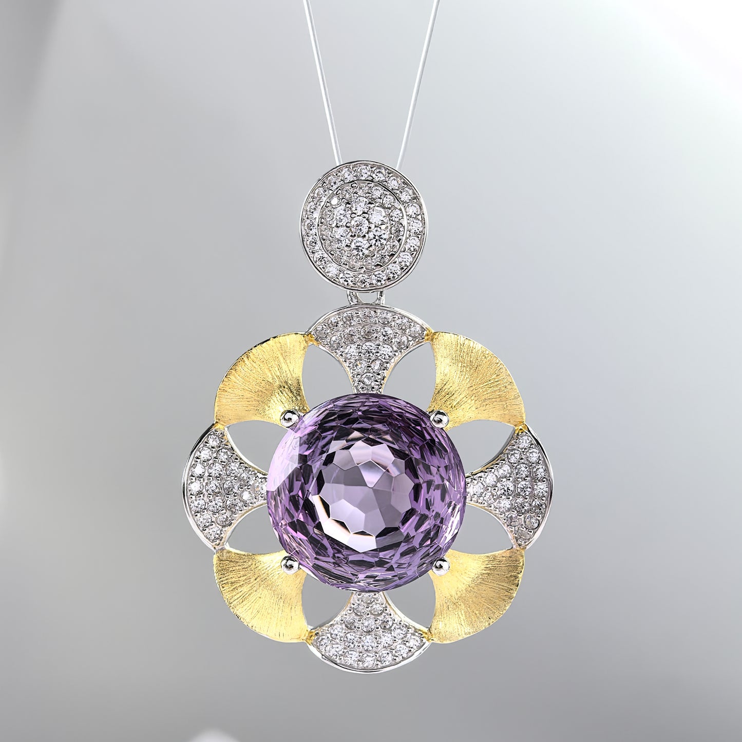 Graceful Dual Color Plated 925 Silver Jewelry Natural Amethyst Flower Pendant