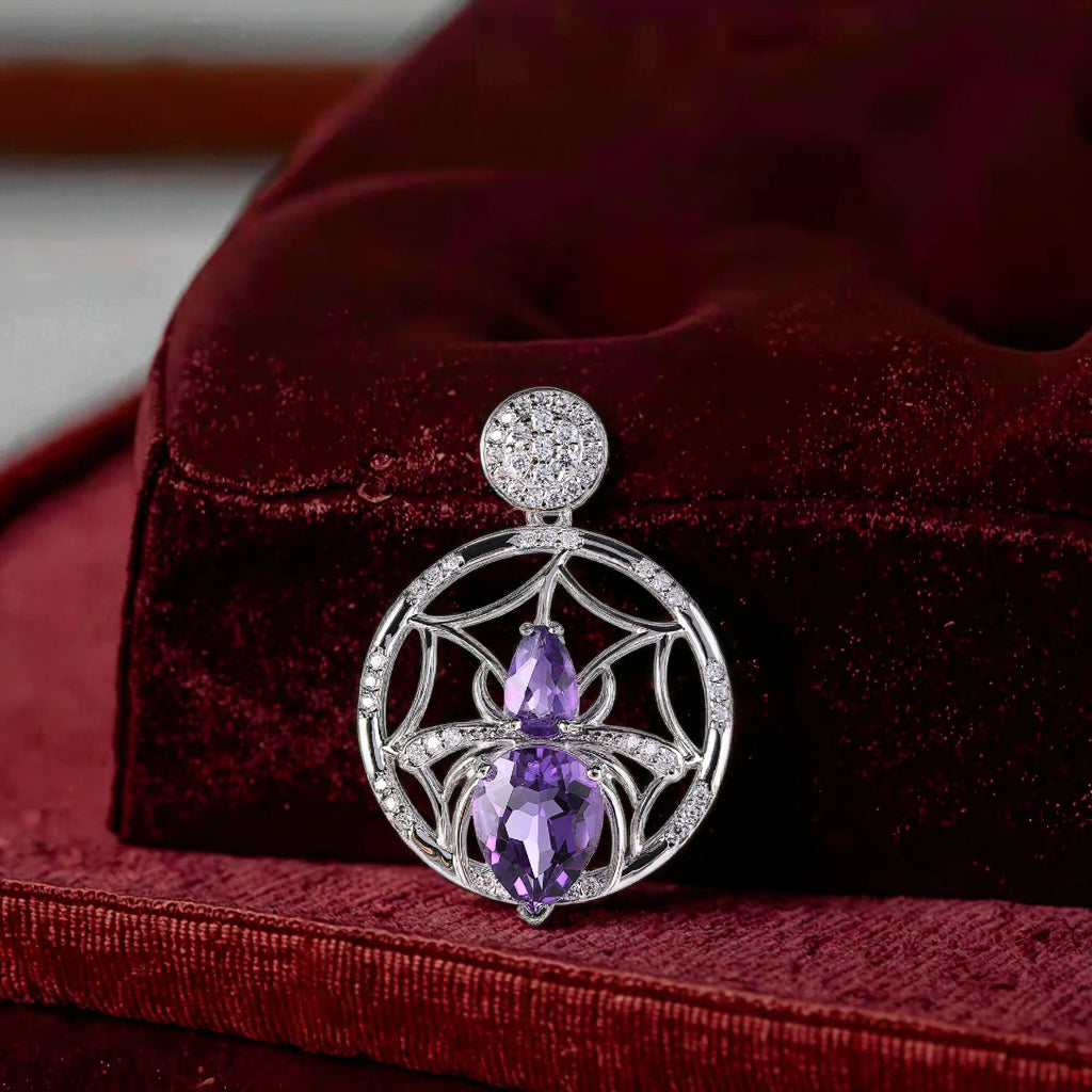 Wholesale Unique 925 Sterling Silver Spider Pendant Rhodium Plated Natural Amethyst Gemstones Party-Friendly Jewelry for Gifts