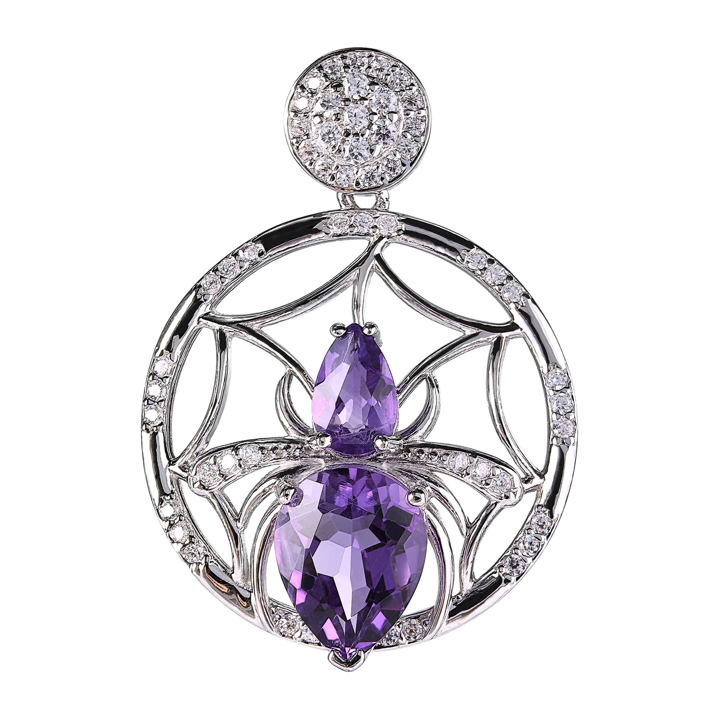 Wholesale Unique 925 Sterling Silver Spider Pendant Rhodium Plated Natural Amethyst Gemstones Party-Friendly Jewelry for Gifts