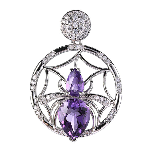 Wholesale Unique 925 Sterling Silver Spider Pendant Rhodium Plated Natural Amethyst Gemstones Party-Friendly Jewelry for Gifts