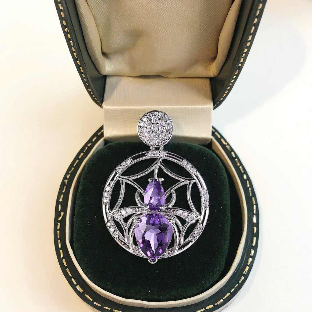 Wholesale Unique 925 Sterling Silver Spider Pendant Rhodium Plated Natural Amethyst Gemstones Party-Friendly Jewelry for Gifts