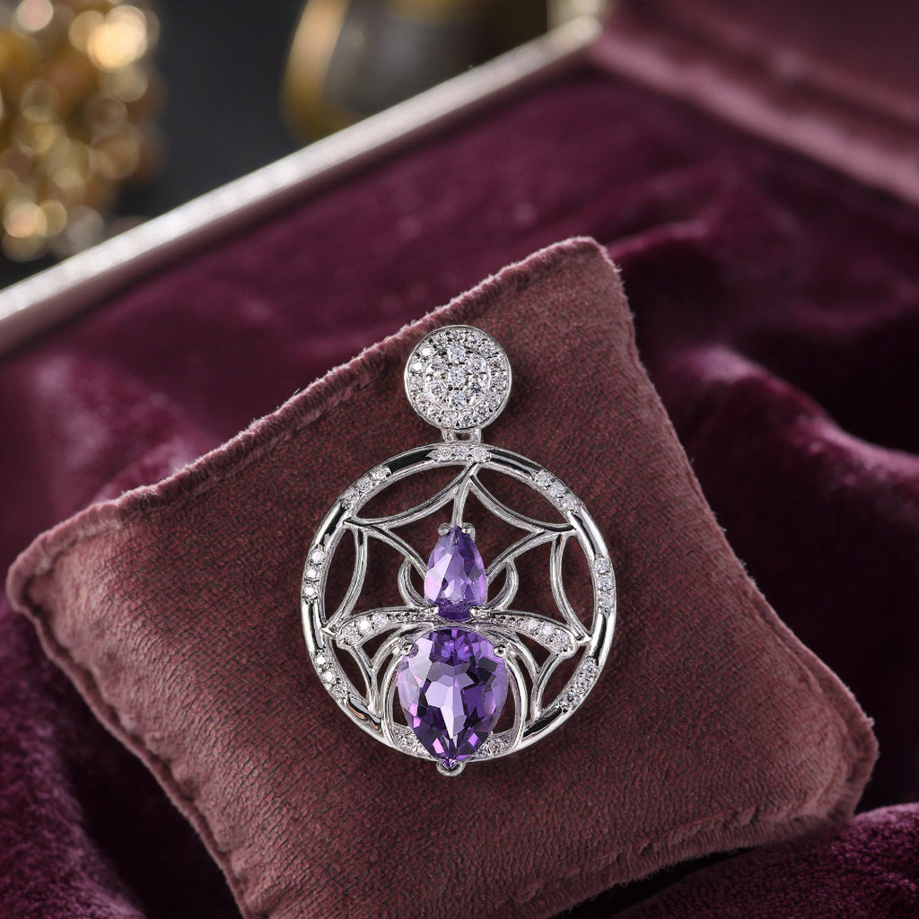 Wholesale Unique 925 Sterling Silver Spider Pendant Rhodium Plated Natural Amethyst Gemstones Party-Friendly Jewelry for Gifts