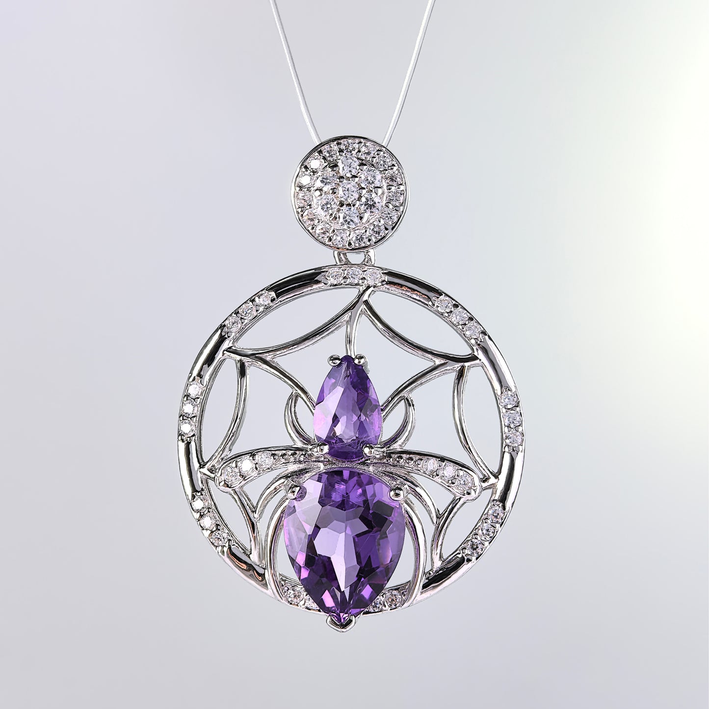 Wholesale Unique 925 Sterling Silver Spider Pendant Rhodium Plated Natural Amethyst Gemstones Party-Friendly Jewelry for Gifts