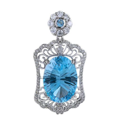 Vintage 925 Sterling Silver for Swiss Blue Topaz Pendant Rhodium Plated