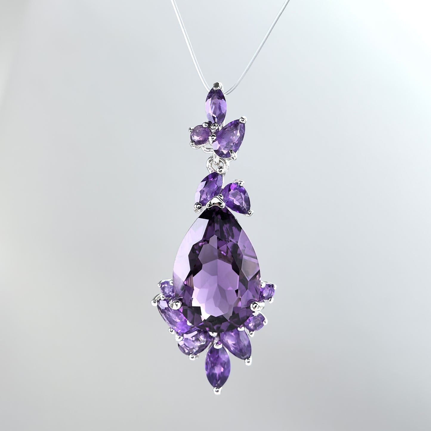 Graceful Rhodium Plated 925 Sterling Silver Natural Amethyst Pendant