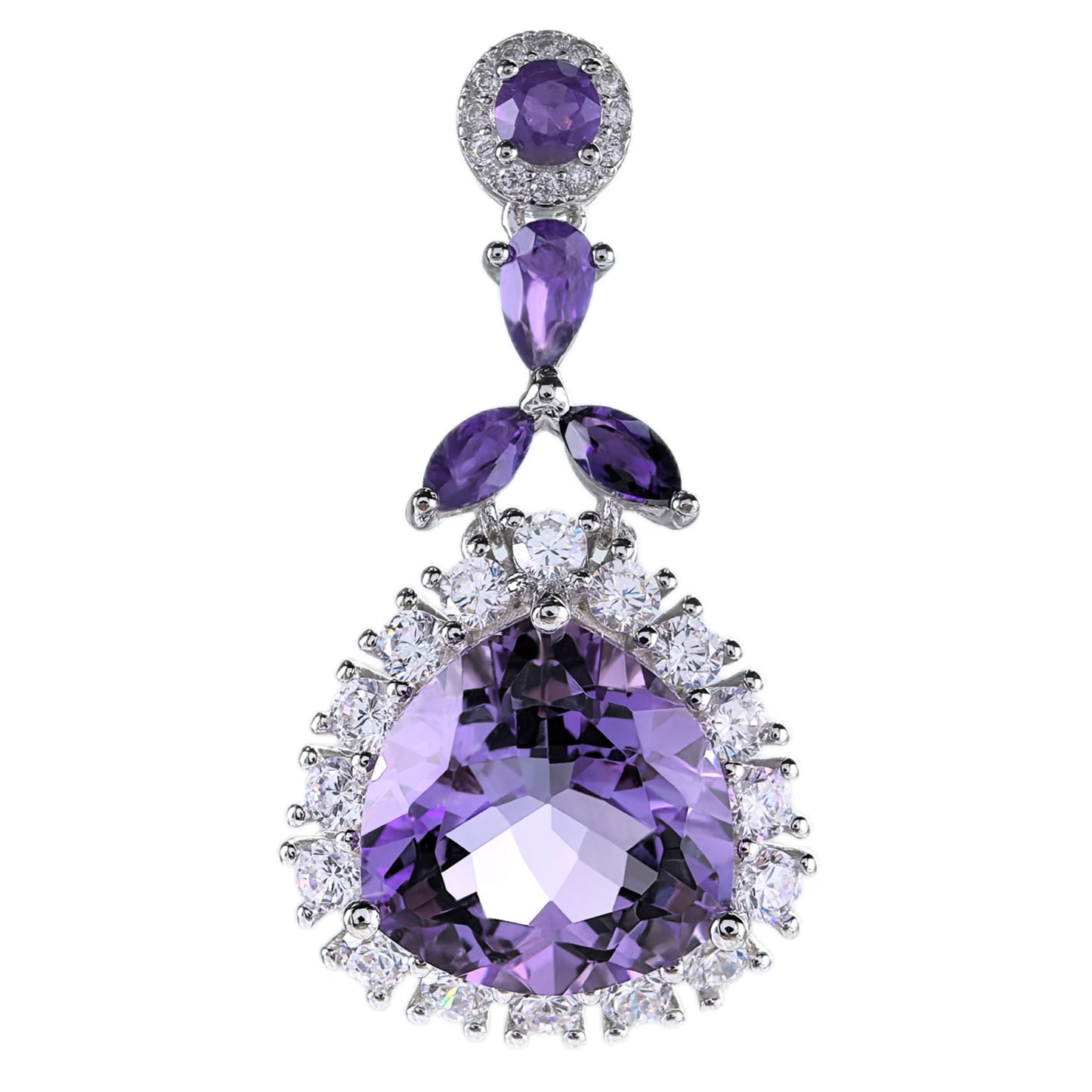 Gorgeous Rhodium Plated 925 Silver Jewelry Natural Amethyst Pendant