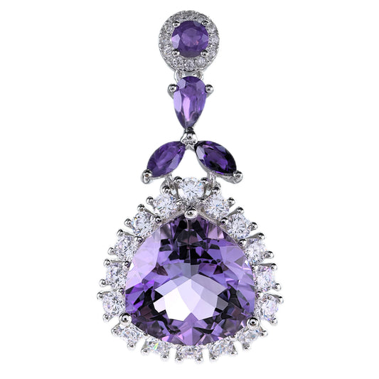 Gorgeous Rhodium Plated 925 Silver Jewelry Natural Amethyst Pendant