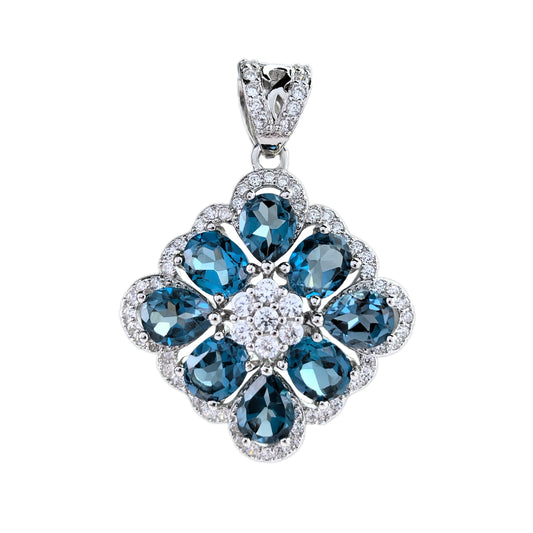 Exquisite Rhodium Plated Silver 925 Jewelry Natural London Blue Topaz Pendant