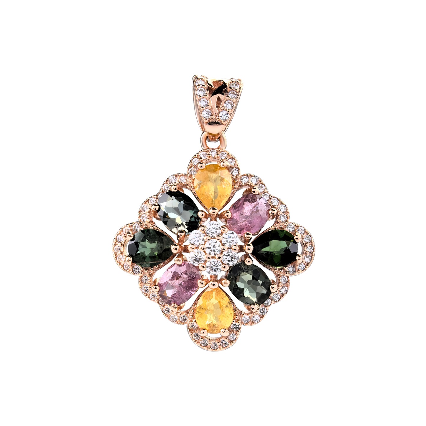 Trendy Rose Gold Plated 925 Sterling Silver Natural Tourmaline Pendant