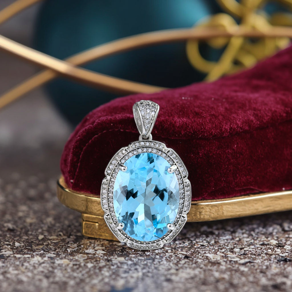 Dazzling Rhodium Plated 925 Silver Pendant with Natural Sky Blue Topaz