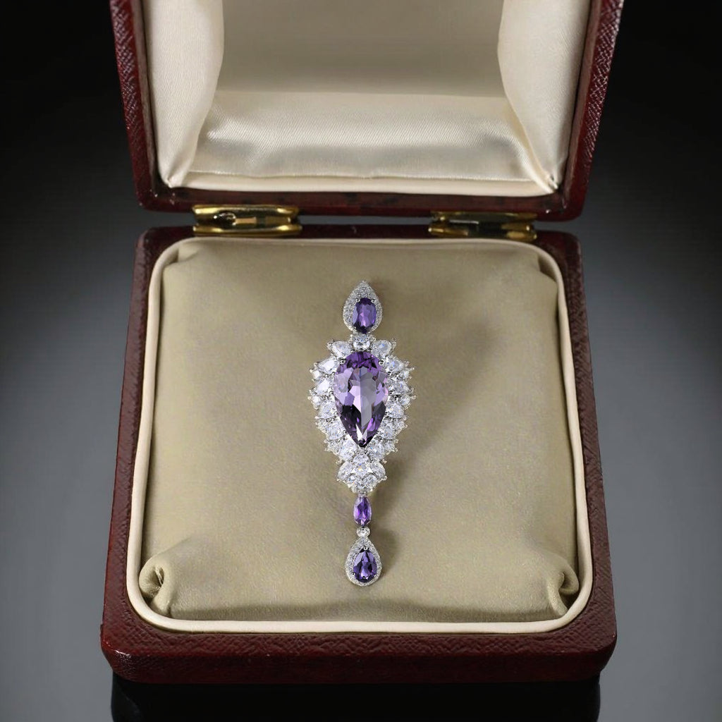 Shimmering Rhodium Plated 925 Silver Natural Amethyst Pendant