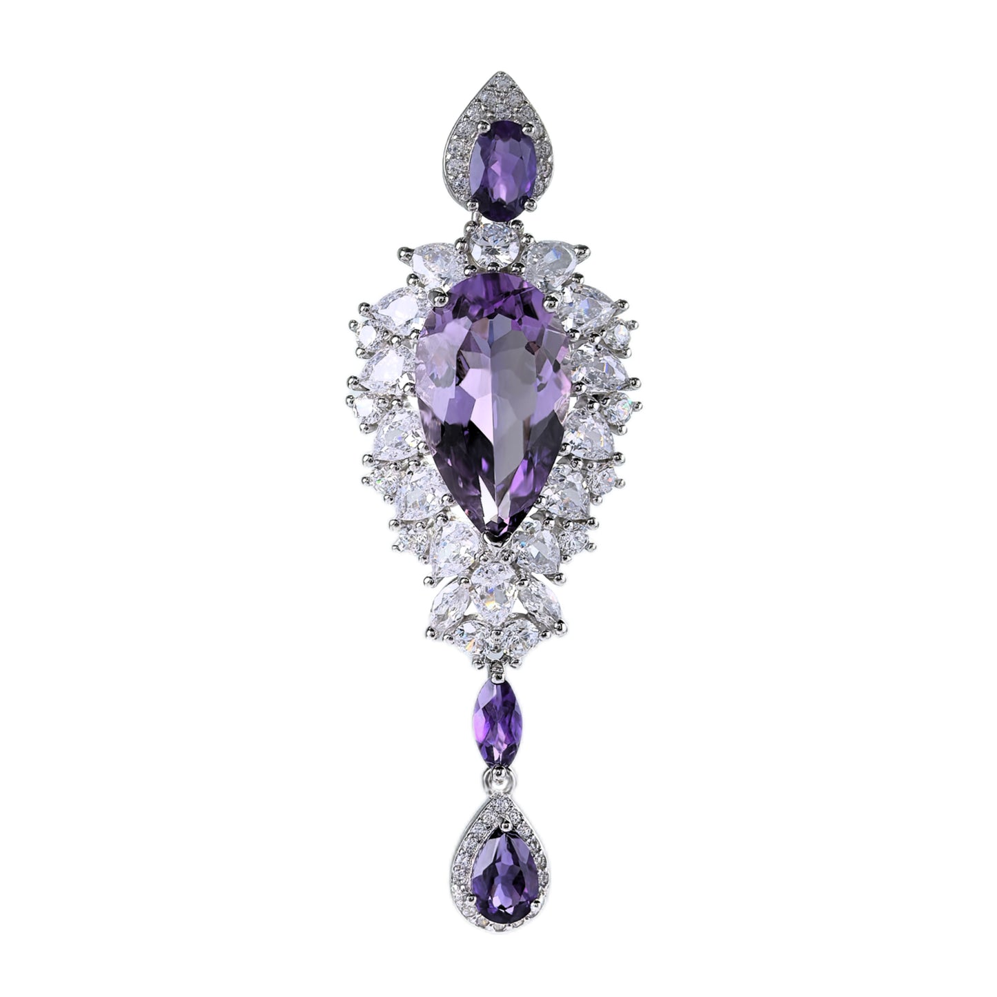 Shimmering Rhodium Plated 925 Silver Natural Amethyst Pendant