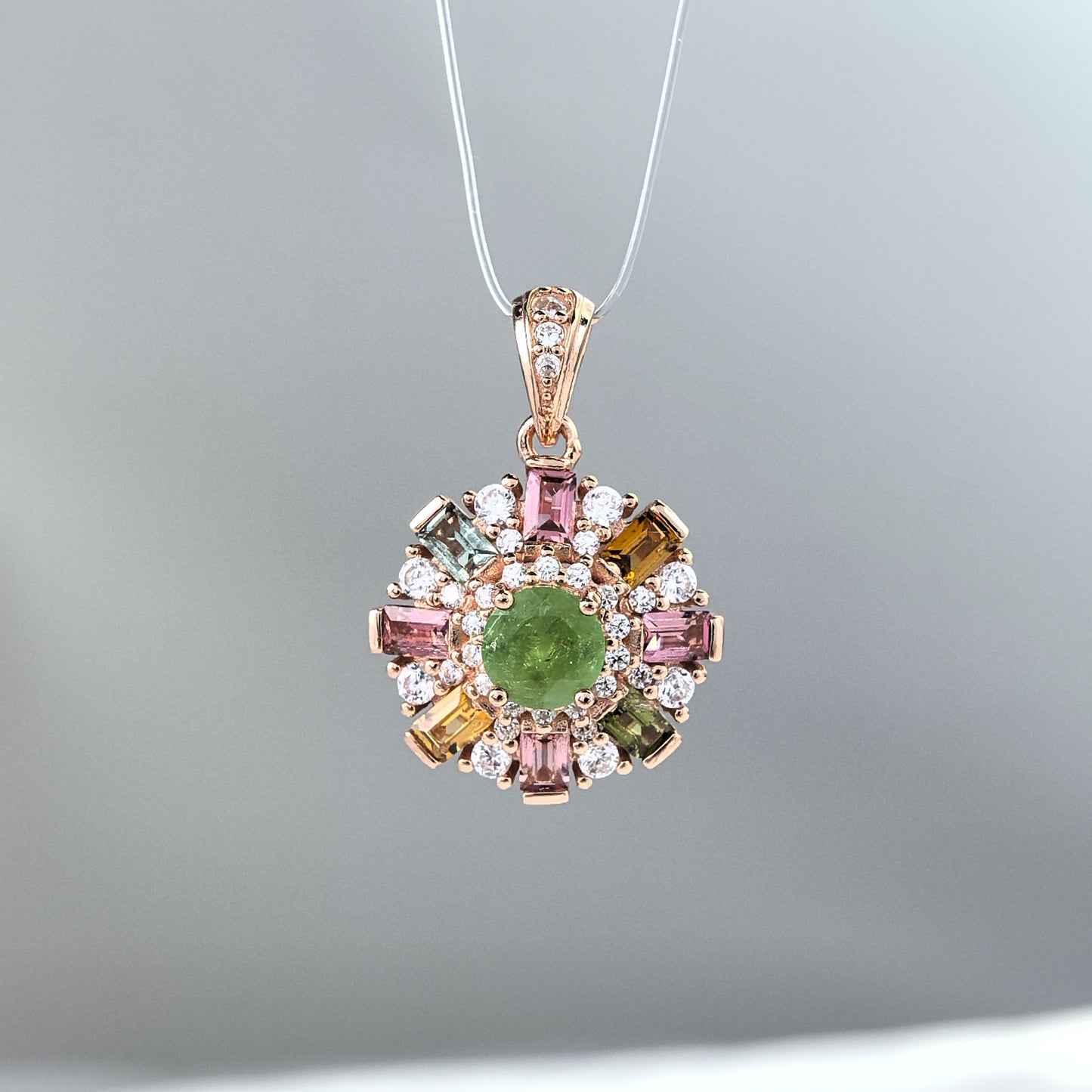 Delicate Rose Gold Plated 925 Silver Natural Tourmaline Pendant