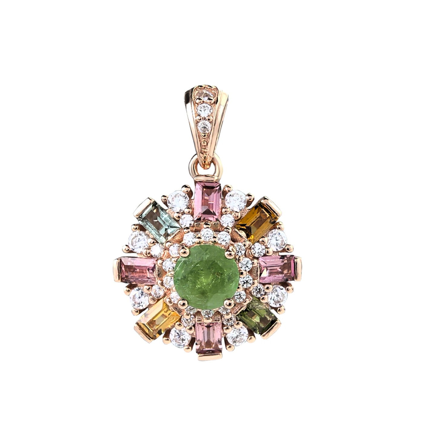 Delicate Rose Gold Plated 925 Silver Natural Tourmaline Pendant