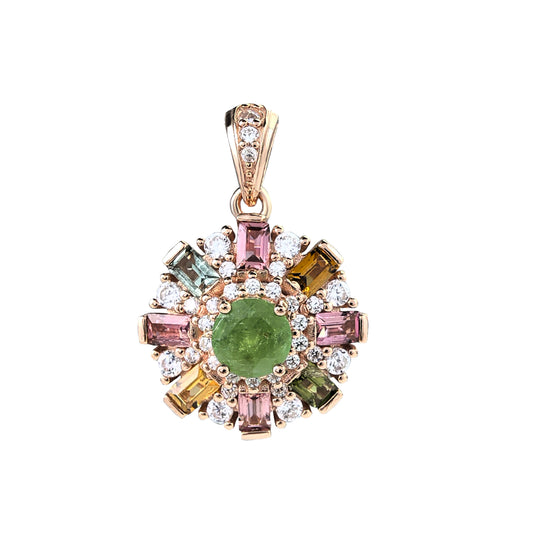 Delicate Rose Gold Plated 925 Silver Natural Tourmaline Pendant