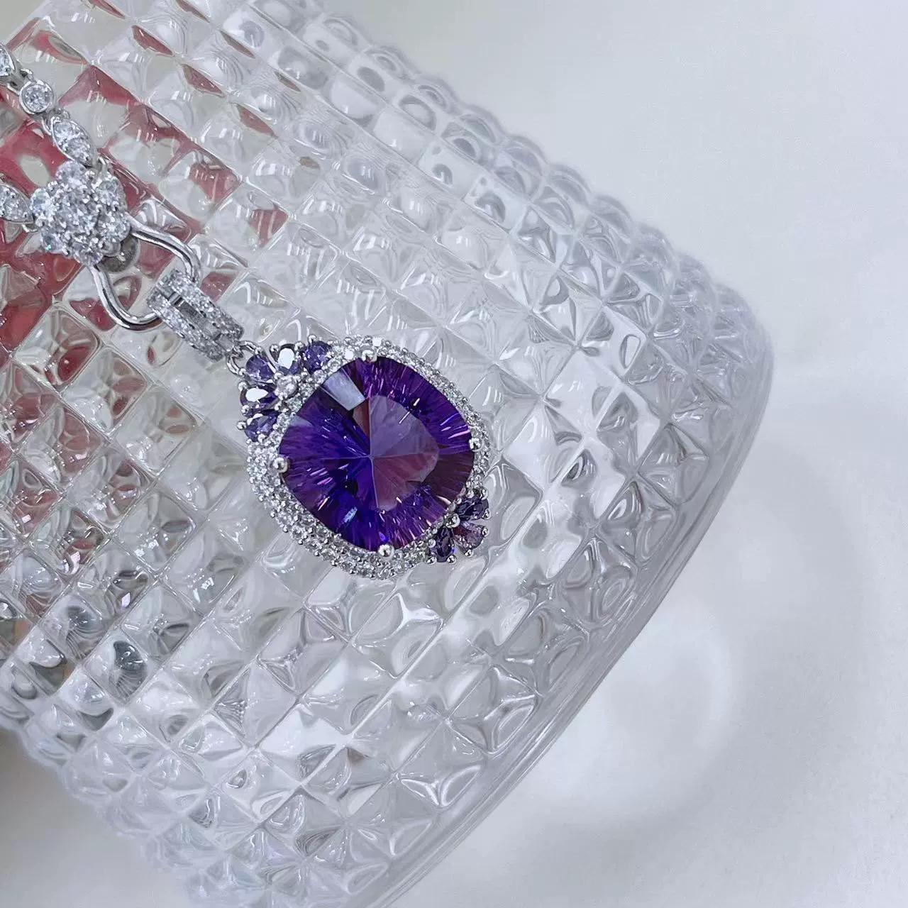 Delicate Rhodium Plated Plata 925 Natural Amethyst Pendant