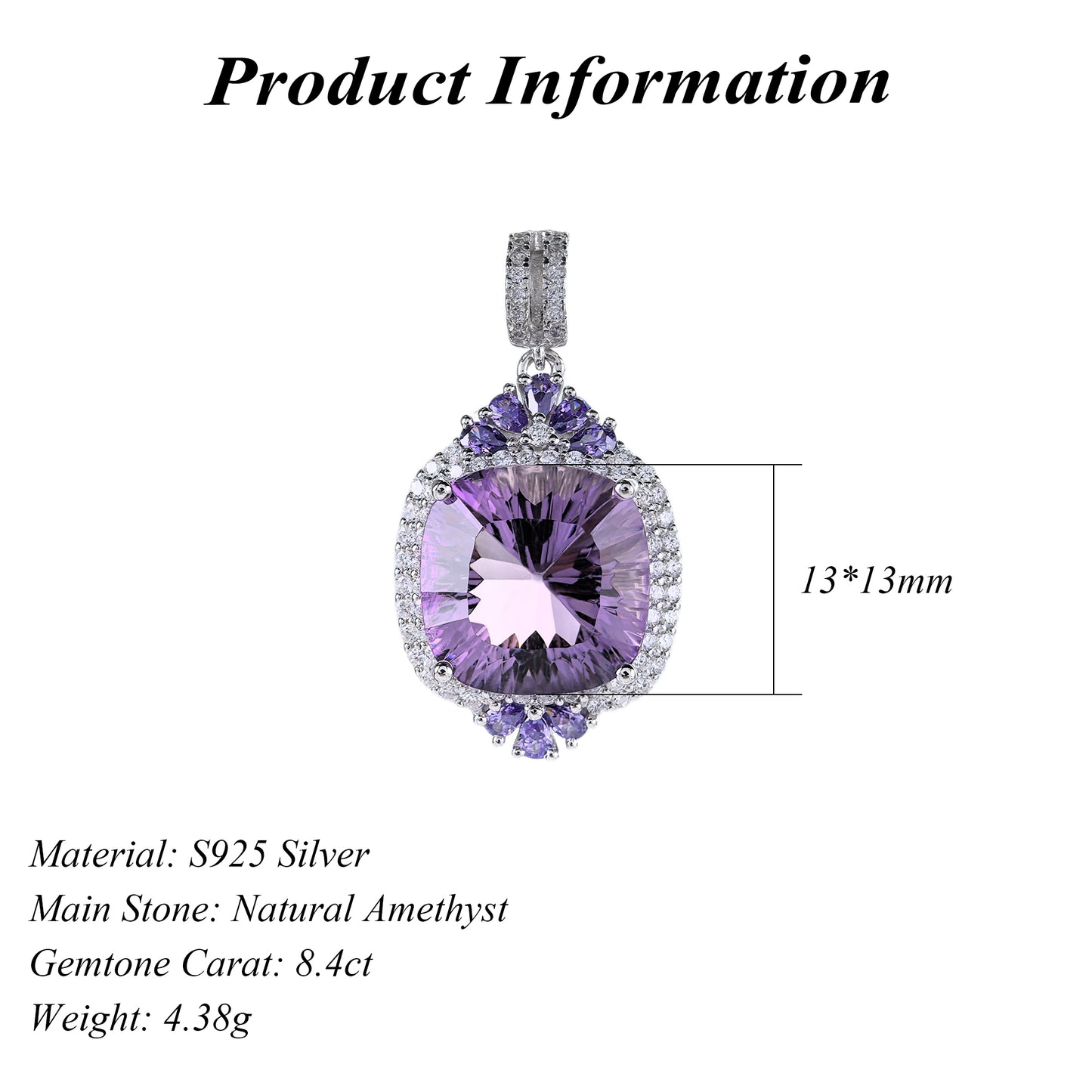 Delicate Rhodium Plated Plata 925 Natural Amethyst Pendant