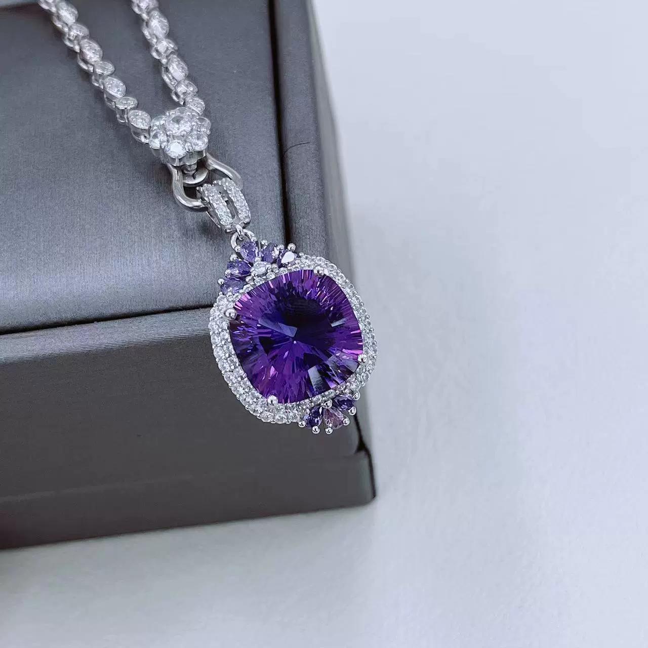 Delicate Rhodium Plated Plata 925 Natural Amethyst Pendant