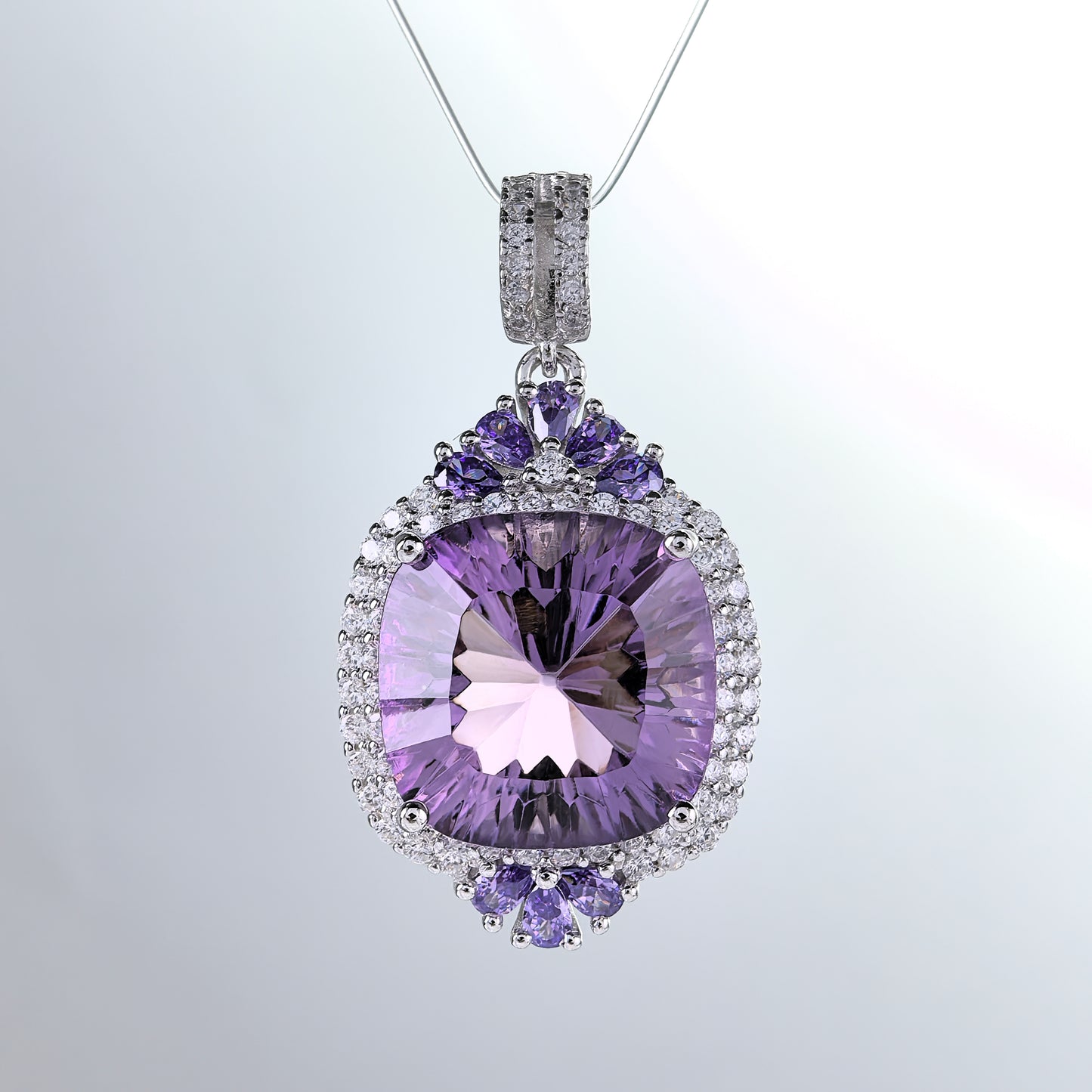 Delicate Rhodium Plated Plata 925 Natural Amethyst Pendant