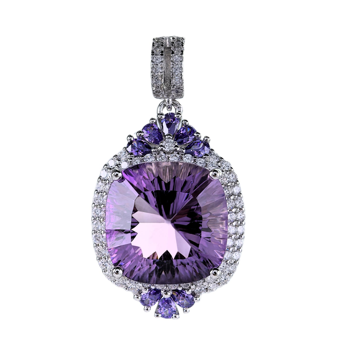 Delicate Rhodium Plated Plata 925 Natural Amethyst Pendant
