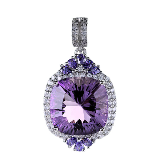 Delicate Rhodium Plated Plata 925 Natural Amethyst Pendant