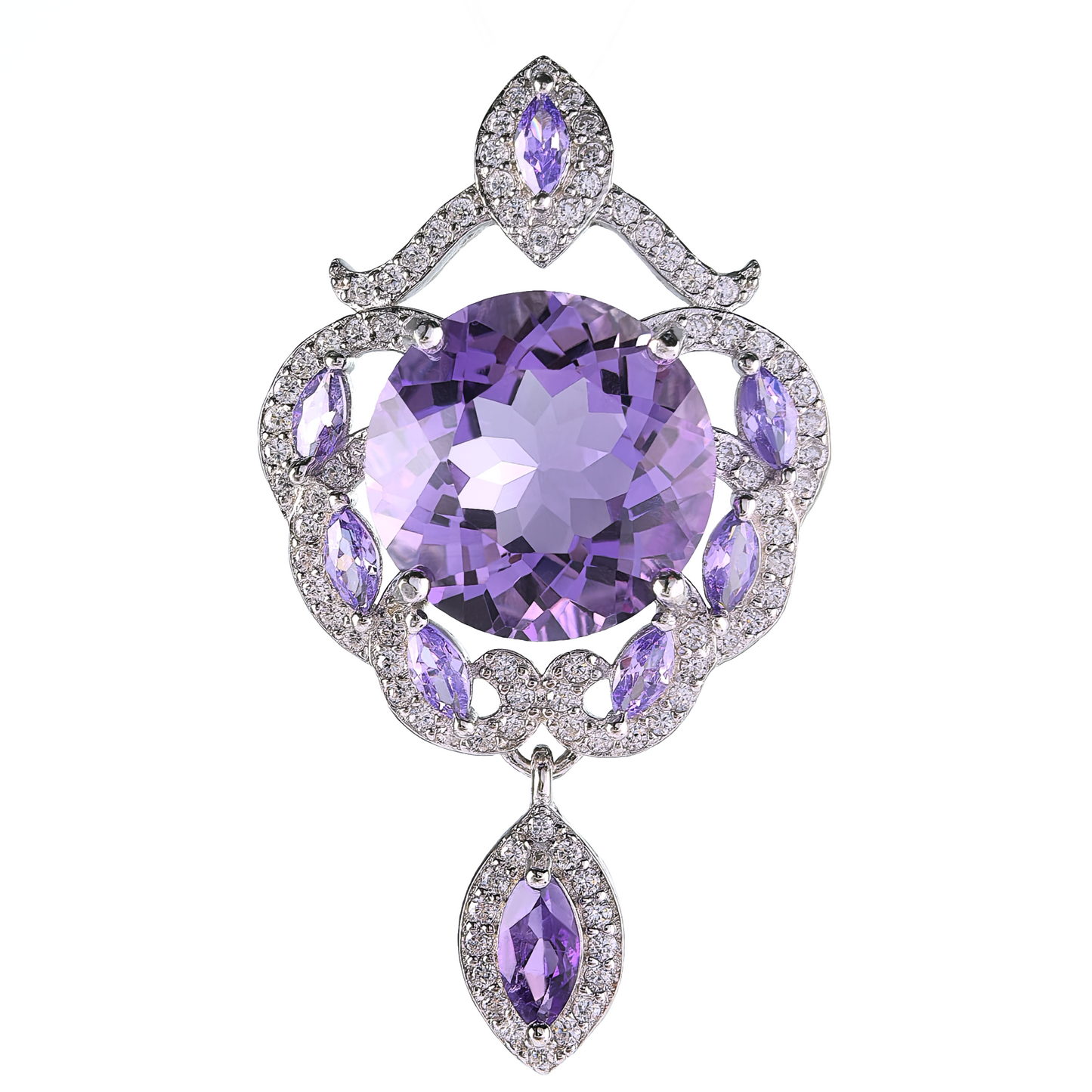 Delicate Rhodium Plated NaturalAmethyst Pendants 925 Silver