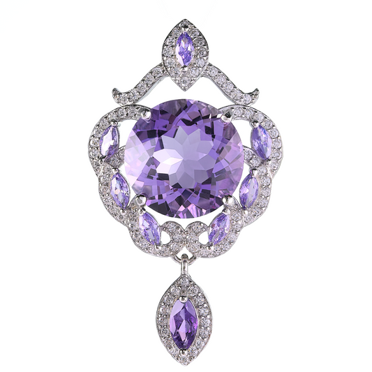 Delicate Rhodium Plated NaturalAmethyst Pendants 925 Silver