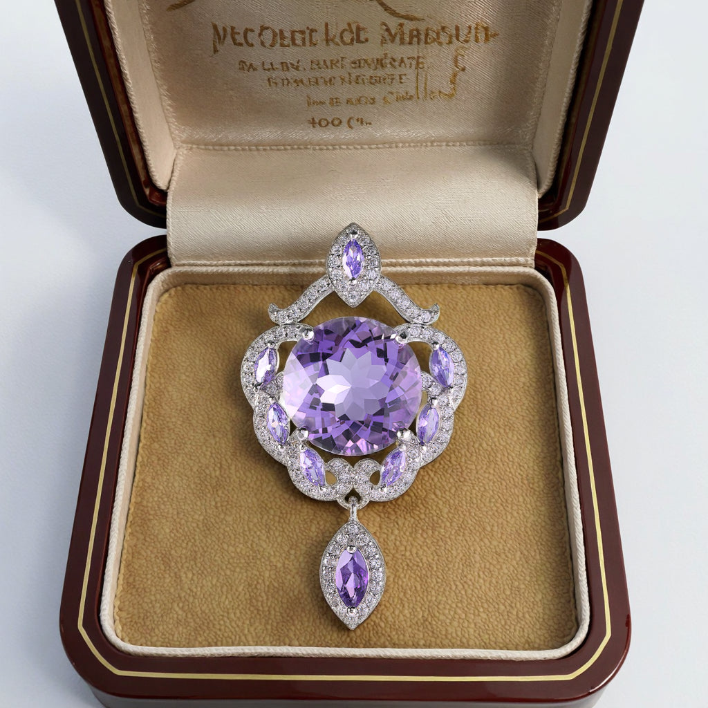 Delicate Rhodium Plated NaturalAmethyst Pendants 925 Silver