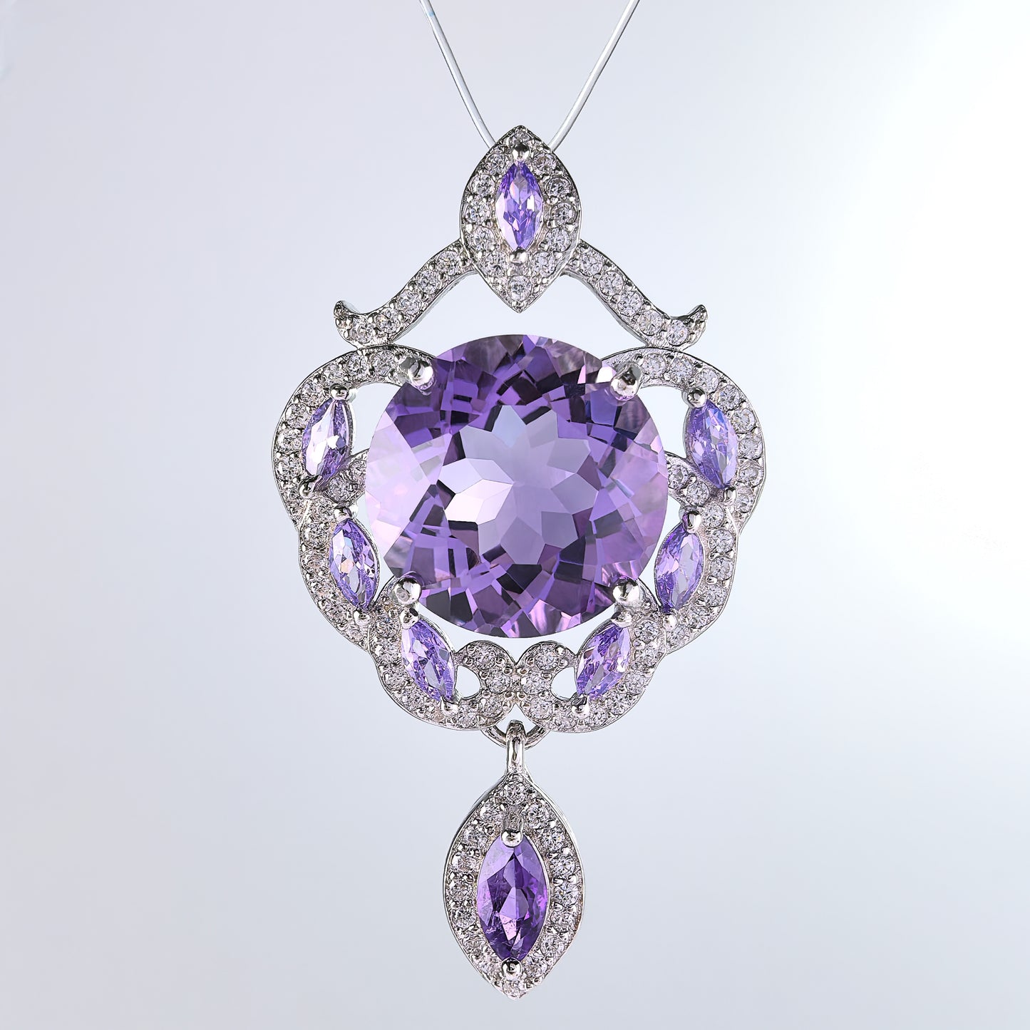 Delicate Rhodium Plated NaturalAmethyst Pendants 925 Silver