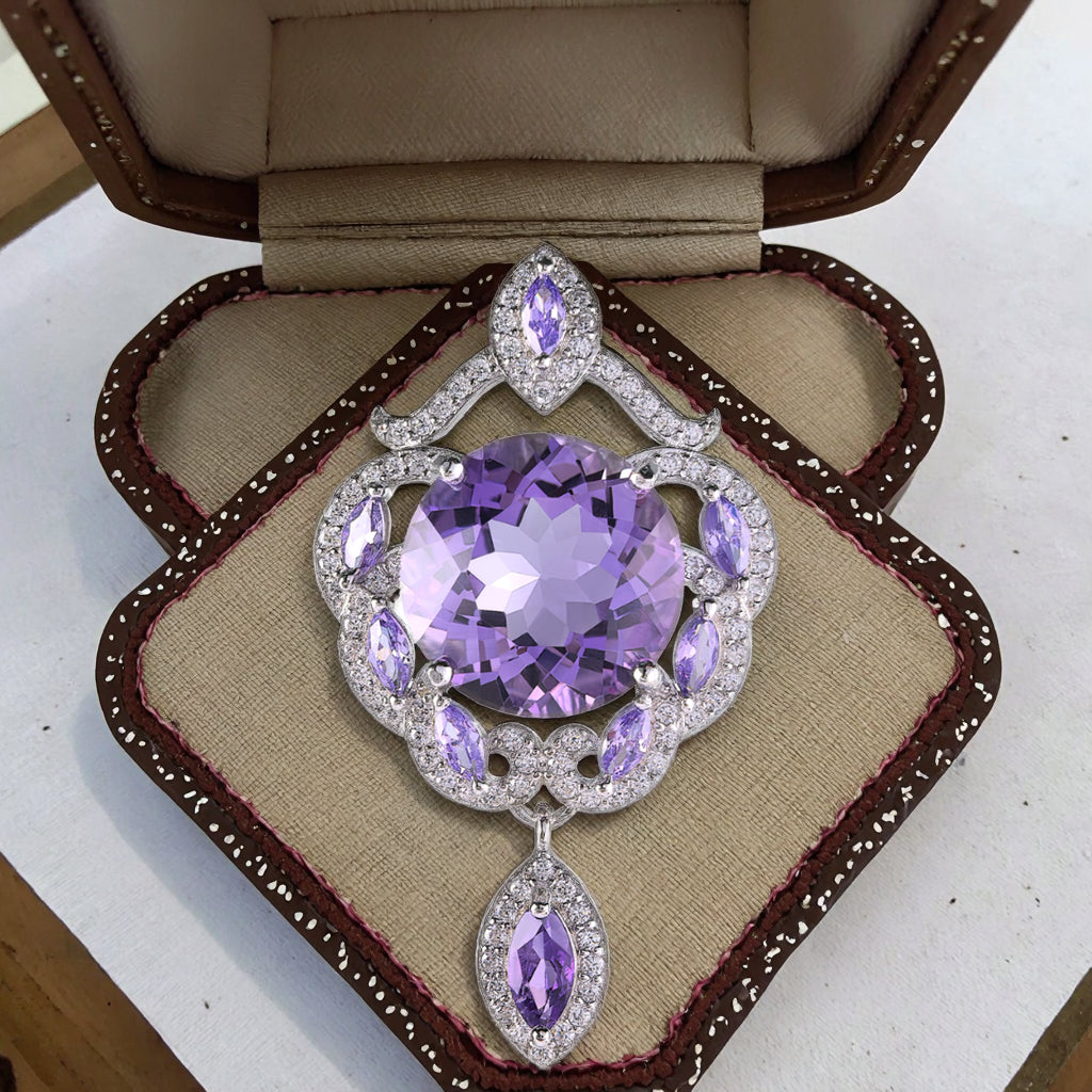Delicate Rhodium Plated NaturalAmethyst Pendants 925 Silver