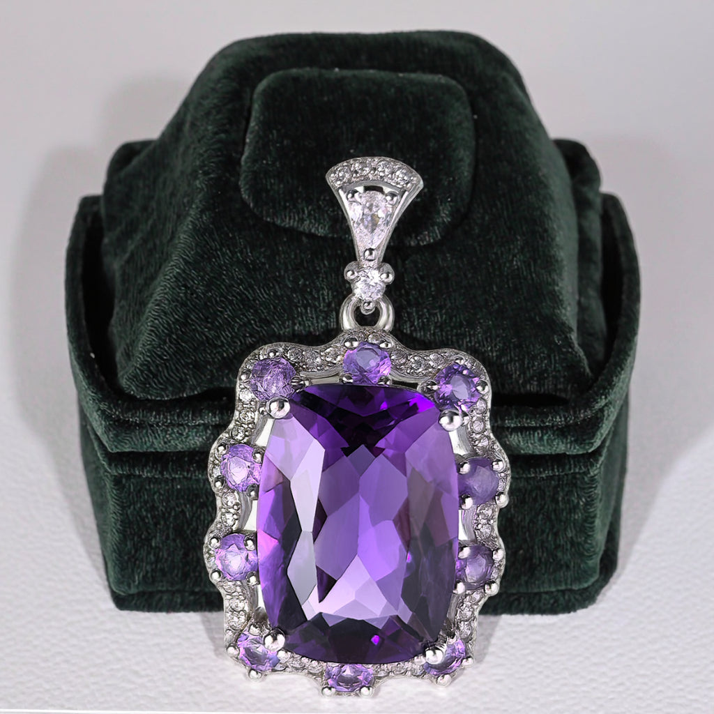 Noble Rhodium Plated Bijoux En Argent 925 Pur Natural Stone Amethyst Pendant