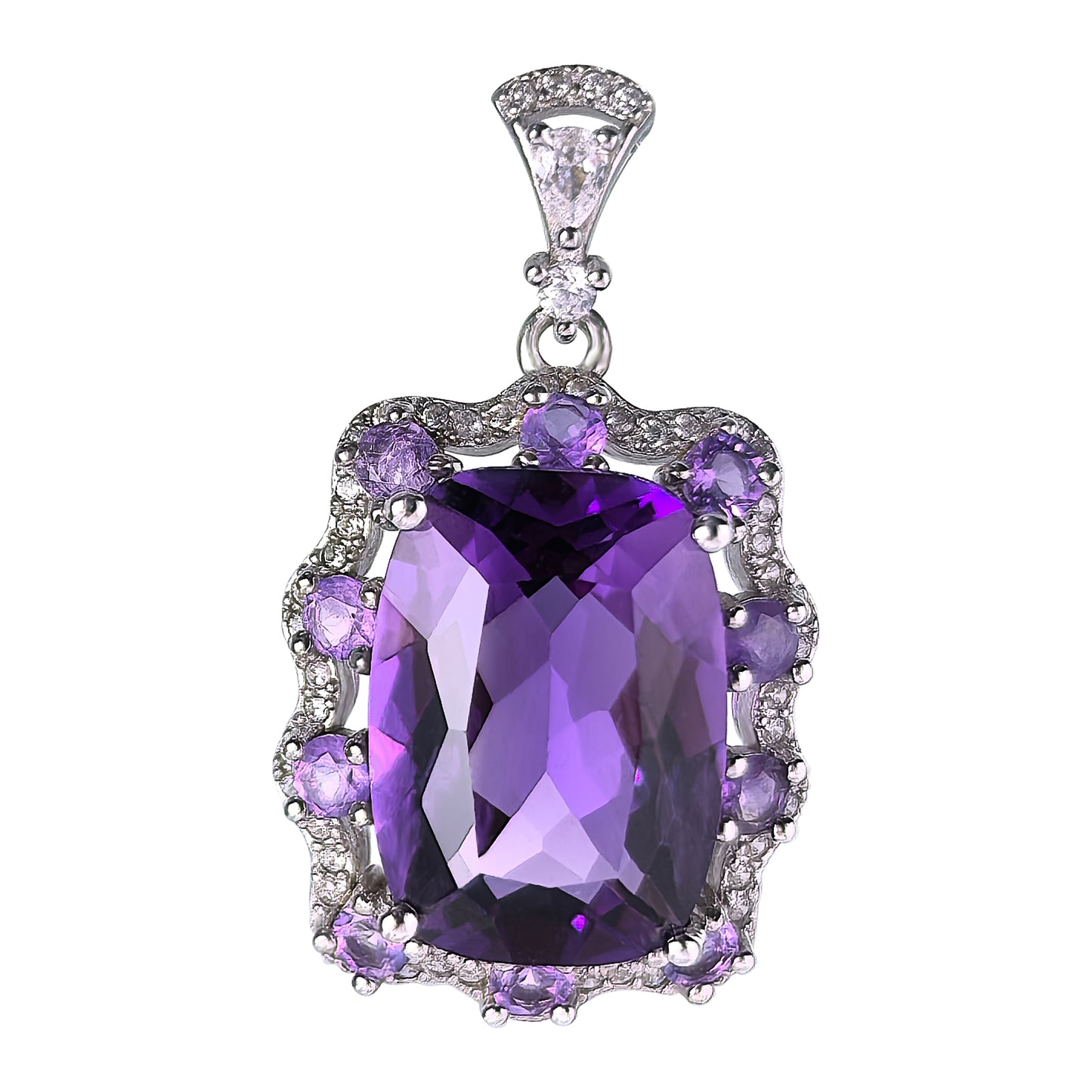 Noble Rhodium Plated Bijoux En Argent 925 Pur Natural Stone Amethyst Pendant