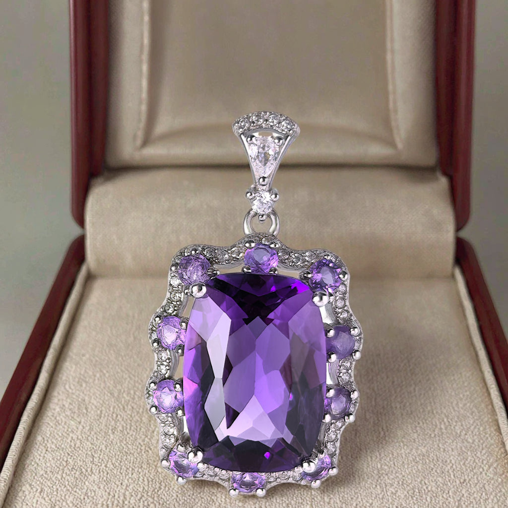 Noble Rhodium Plated Bijoux En Argent 925 Pur Natural Stone Amethyst Pendant