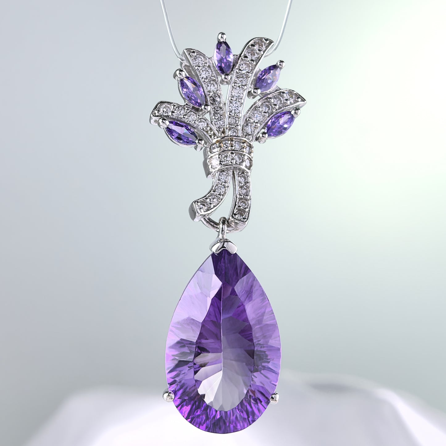 Elegant Rhodium Plated Silver 925 Natural Amethyst Pendant